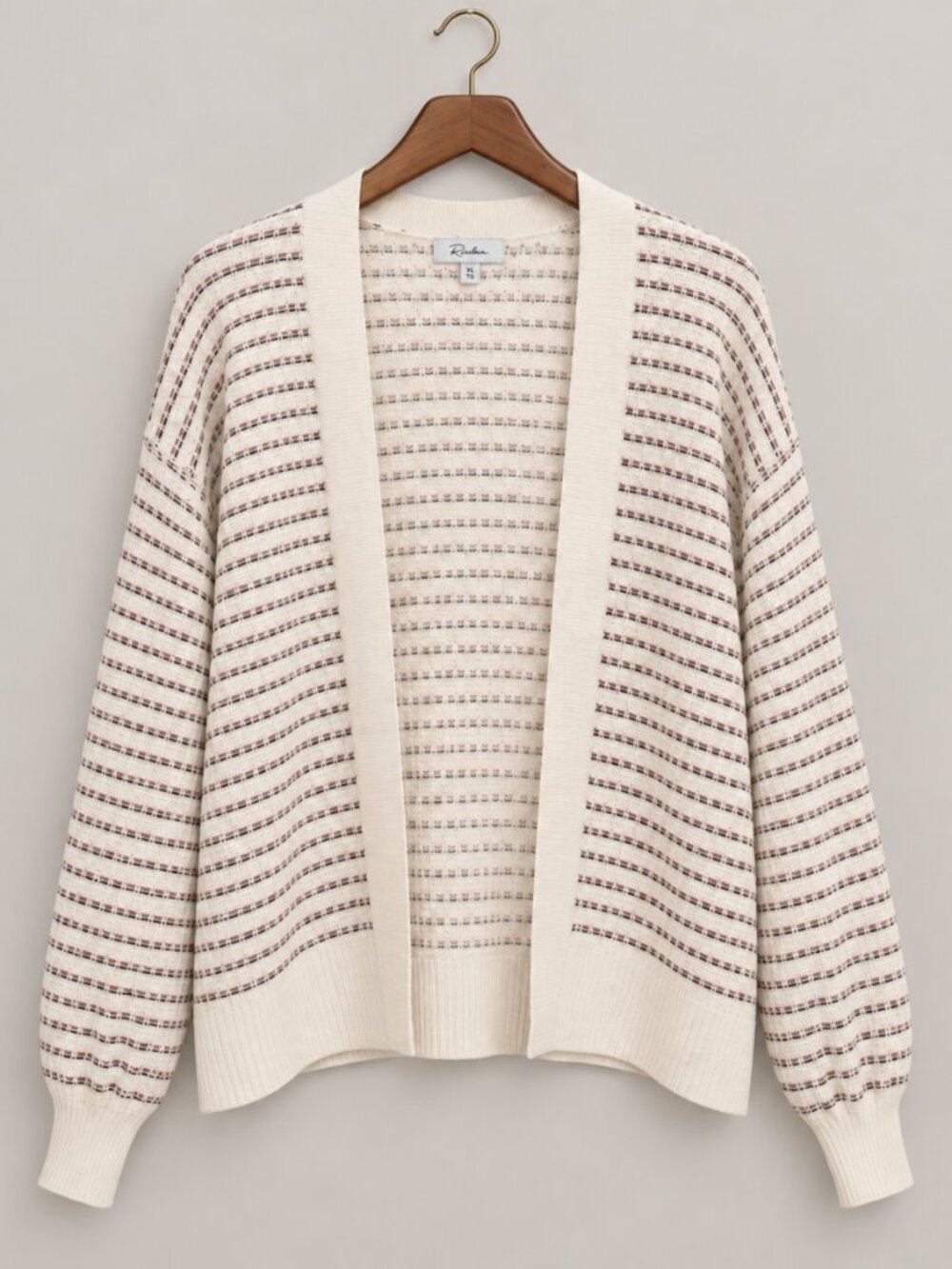 Cotton Striped Open-Front XL Long Sleeve White Boxy Cardigan Coastal Cottagecore